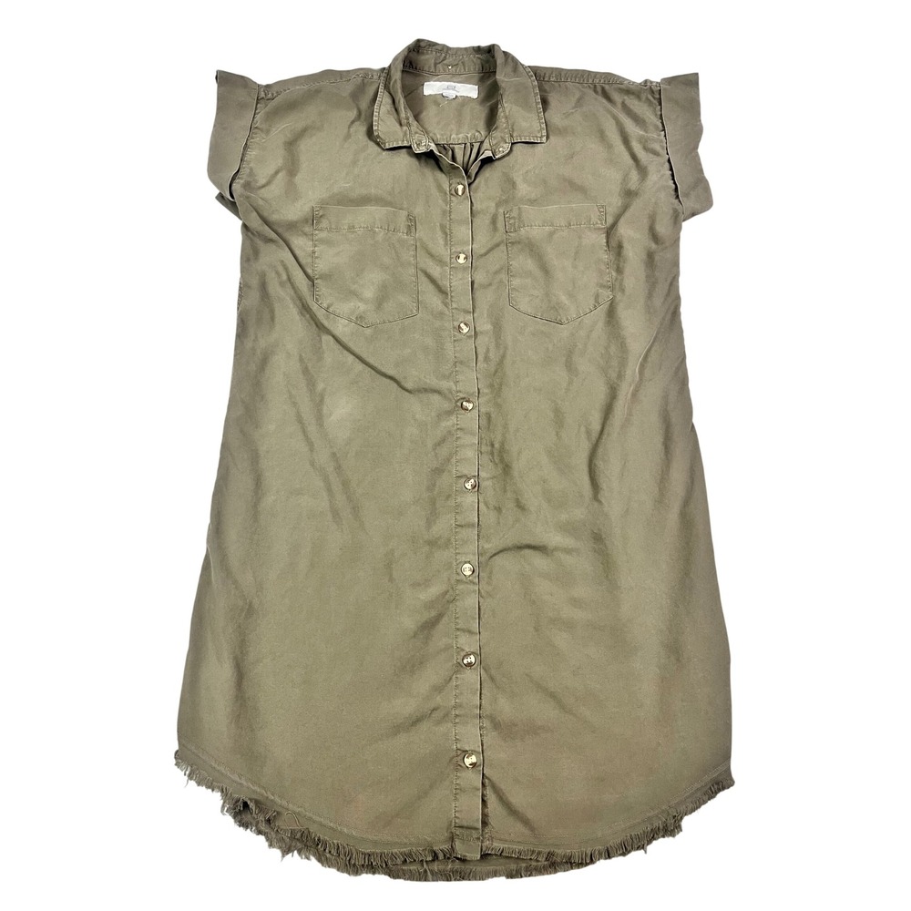 Thread & Supply Olive Green‎ Lyocell Frayed Hem Button Down Shirt Dress Medium